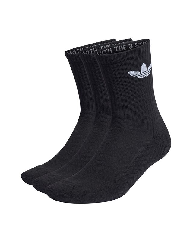 adidas Originals Cushioned Trefoil Mid-Cut Crew Socks 3 Pairs | HC9547 | Black | Clothes | Footish